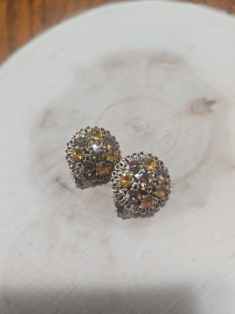 Vintage-Inspired Yellow Crystal Cluster Clip-On Earrings